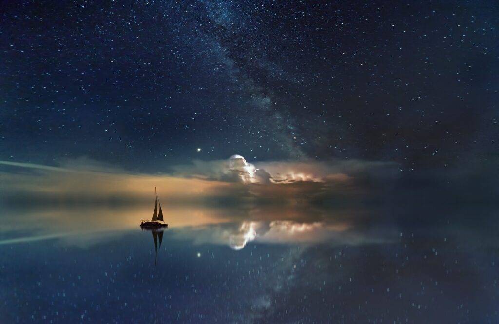 Starlight sailboat crossing the ocean.