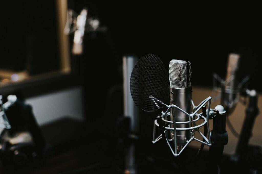 Compression microphone in a professional recording studio.